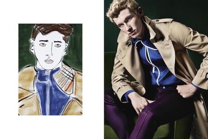 Callum Turner in a shot by Mario Testino and illustration by Edward Hall