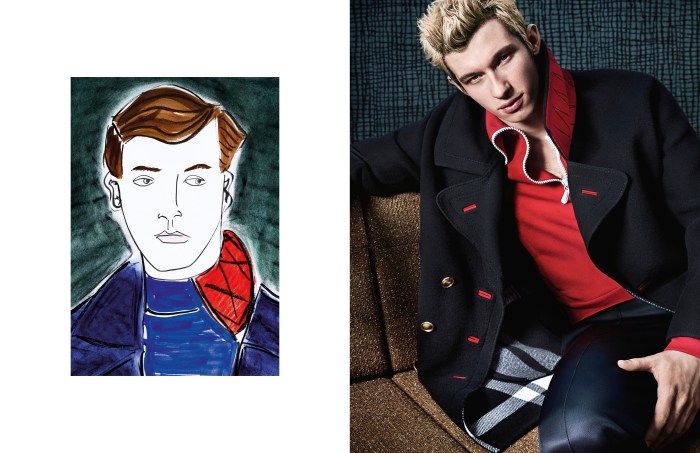 Callum Turner in a shot by Mario Testino and illustration by Edward Hall