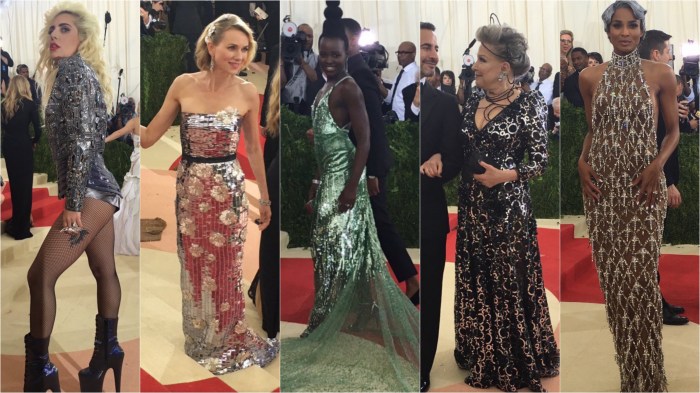 Lady Gaga/Versace; Naomi Watts/Burberry; Lupita Nyong'o/Calvin Klein; Beåtte Midler/Marc Jacobs; Ciara/H&M