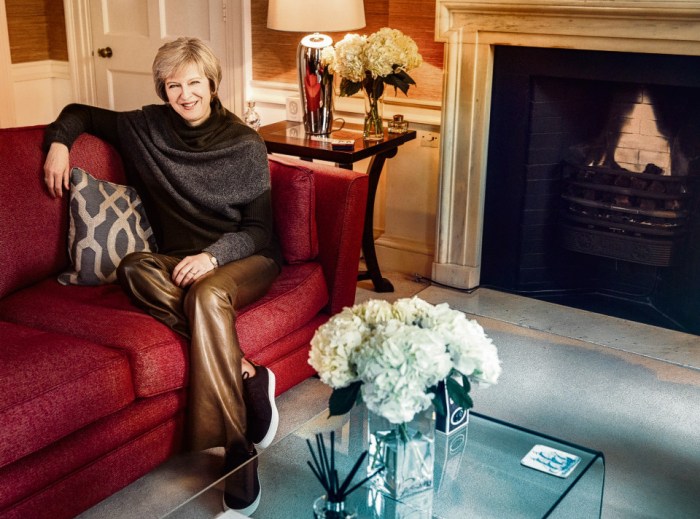 Theresa May in Amanda Wakeley
