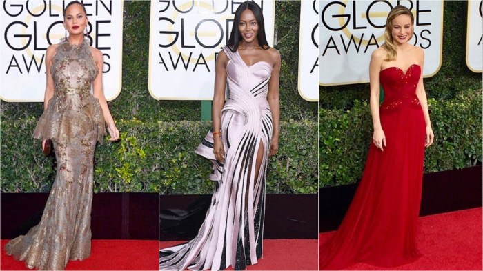 Chrissy Teigen in Marchesa, Naomi Campbell in Atelier Versace, Brie Larson in Rodarte